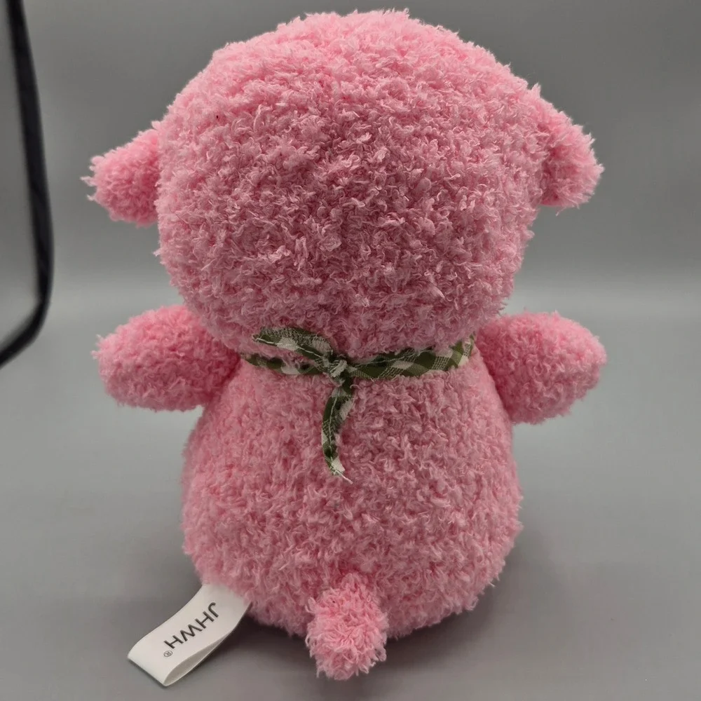 JHWH Pink Sherpa Lamb Plush Stuffed Animal Green Gingham Bandana Kawaii Sheep